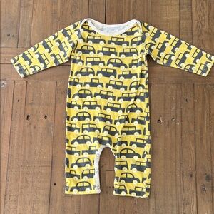 Winter water factory organic cotton yellow car romper size 3 months